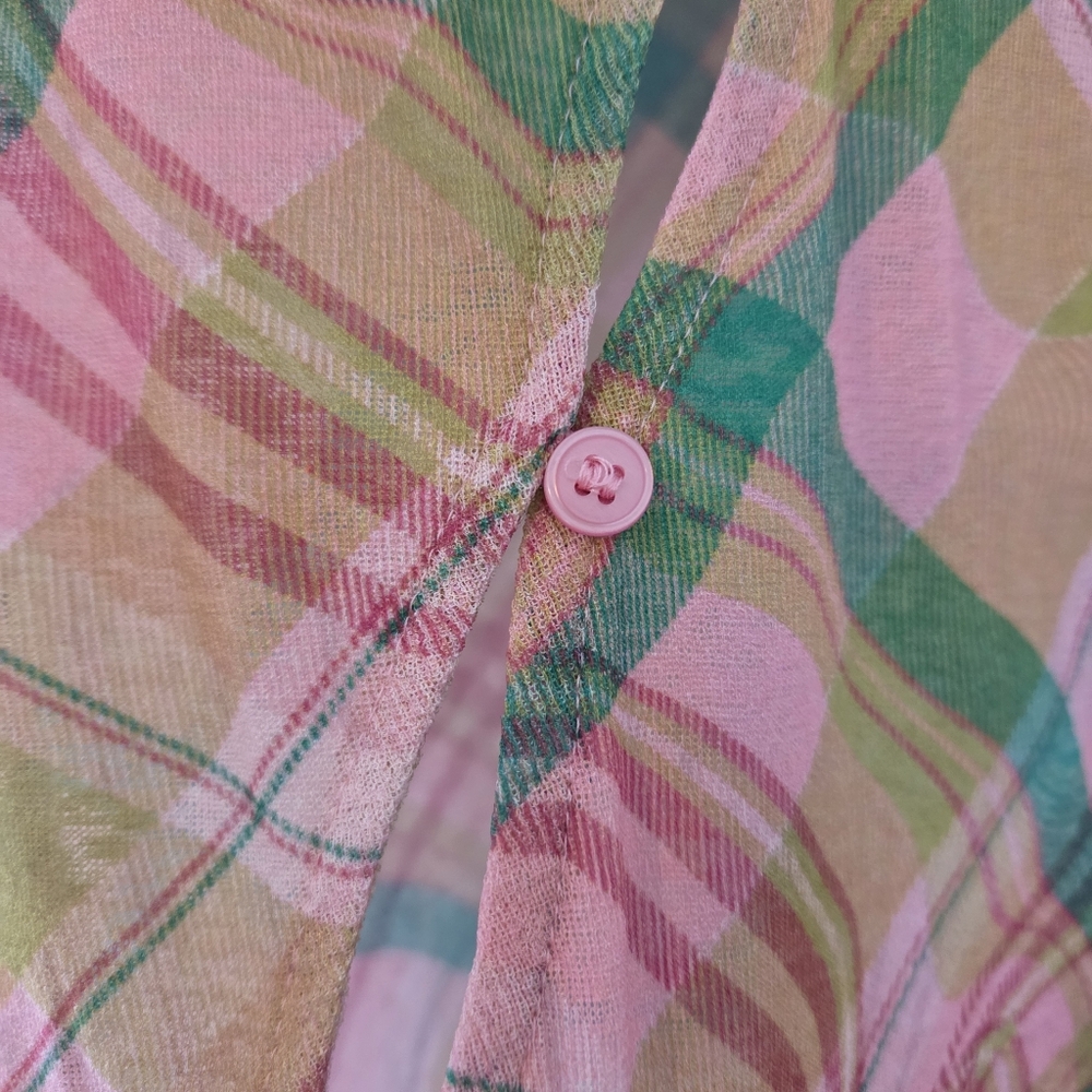 Topshop Plaid Asymmetric Tissue Mesh Sleeveless Blouse in Pink - Picture 3 of 8